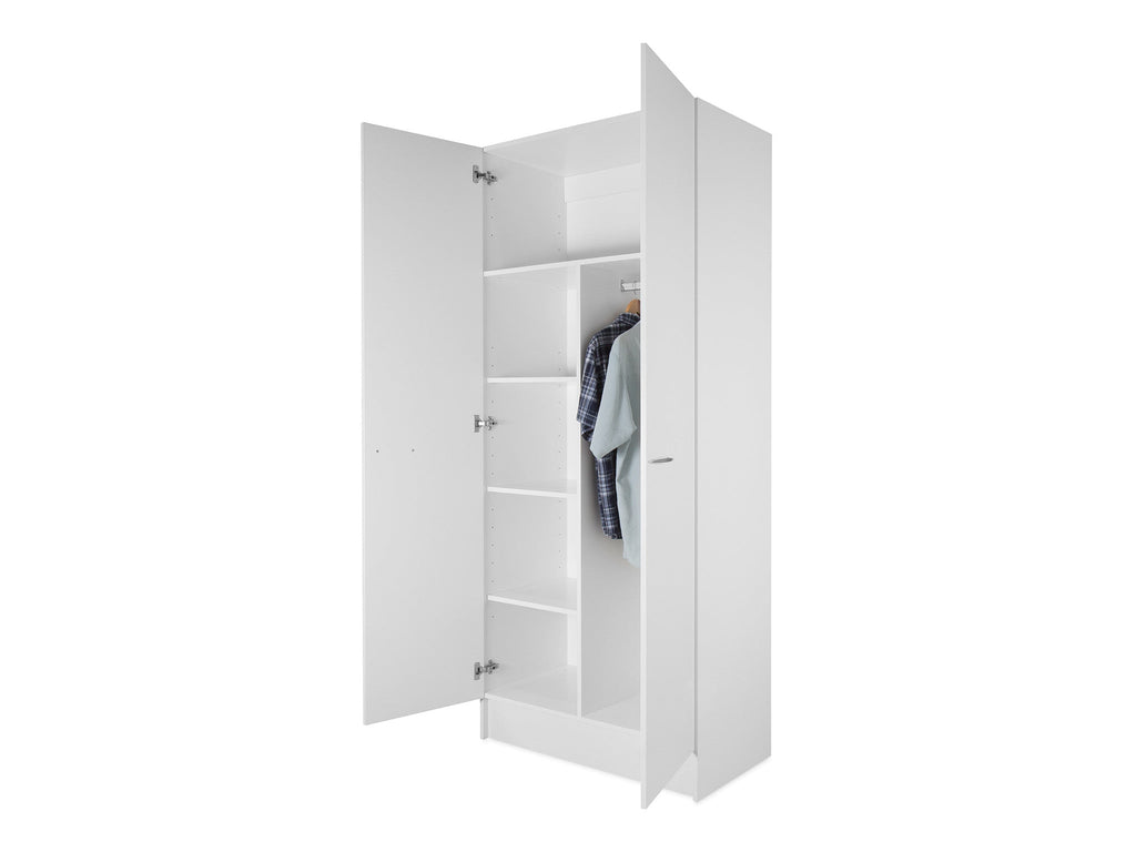 2 Door Tall Wardrobe Cabinet with Shelves - Integrated Toe Kick