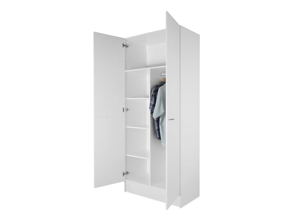 2 Door Tall Wardrobe Cabinet with Shelves - Integrated Toe Kick