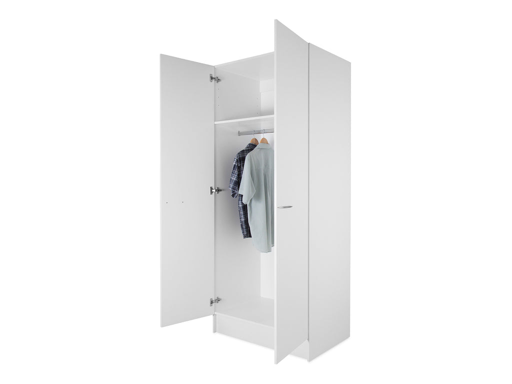2 Door Tall Wardrobe Cabinet - Integrated Toe Kick